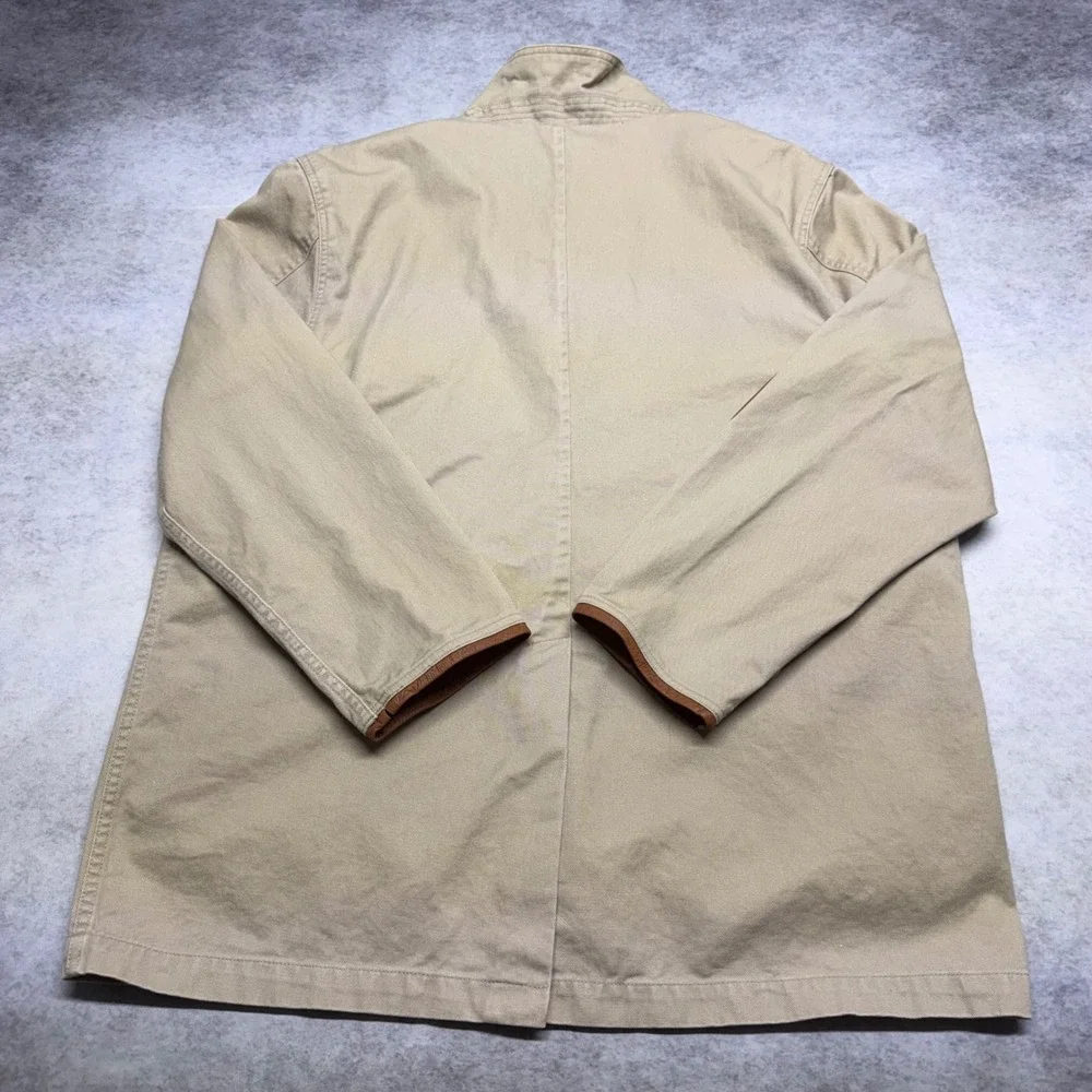 VTG Orvis Zambezi Twill Safari Field Jacket Mens 46L Tan Leather Elbow Patches